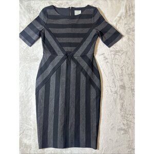 Women’s Anthropologie Maeve Pencil Dress Geoplane Stripped Black Gray Size 6
